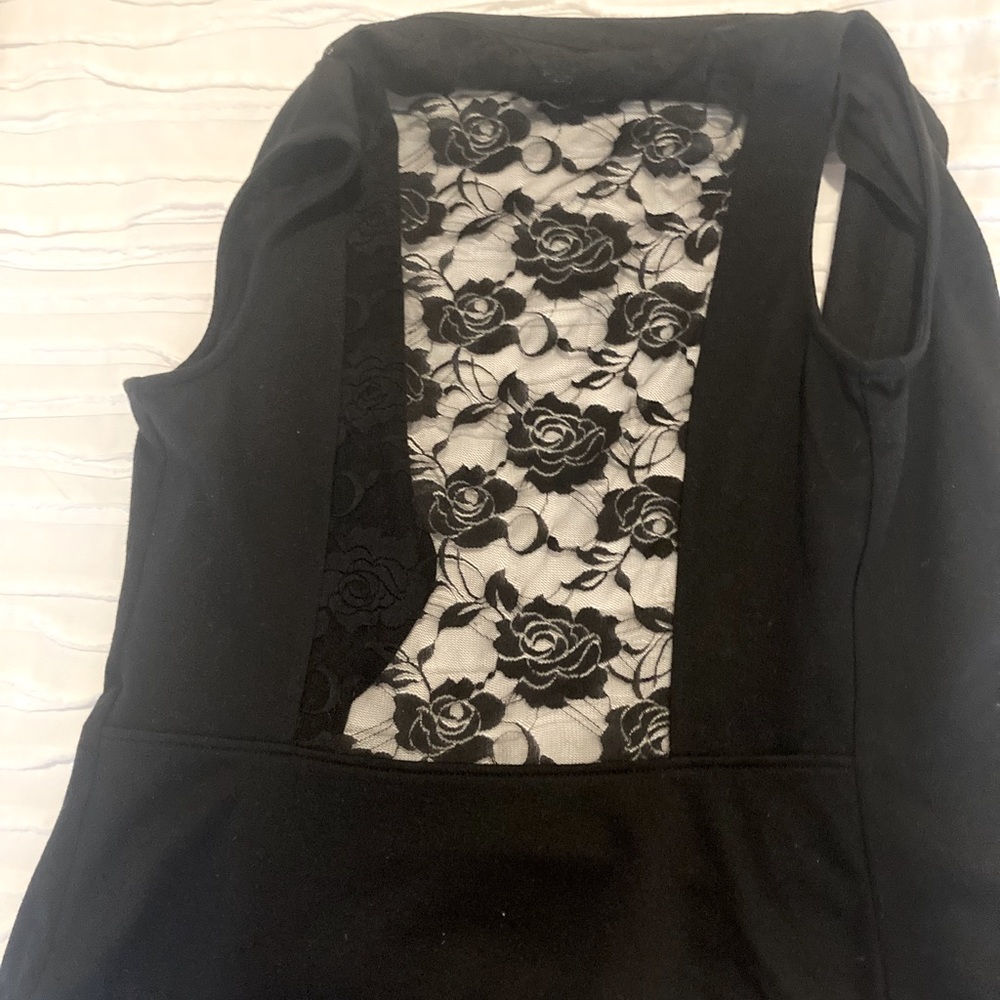Black Vest with Lace Floral Detail